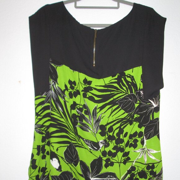 Worthington Green Black White Floral Birds Leaves Blouse Top Tropical Zip sz XL - Picture 4 of 13